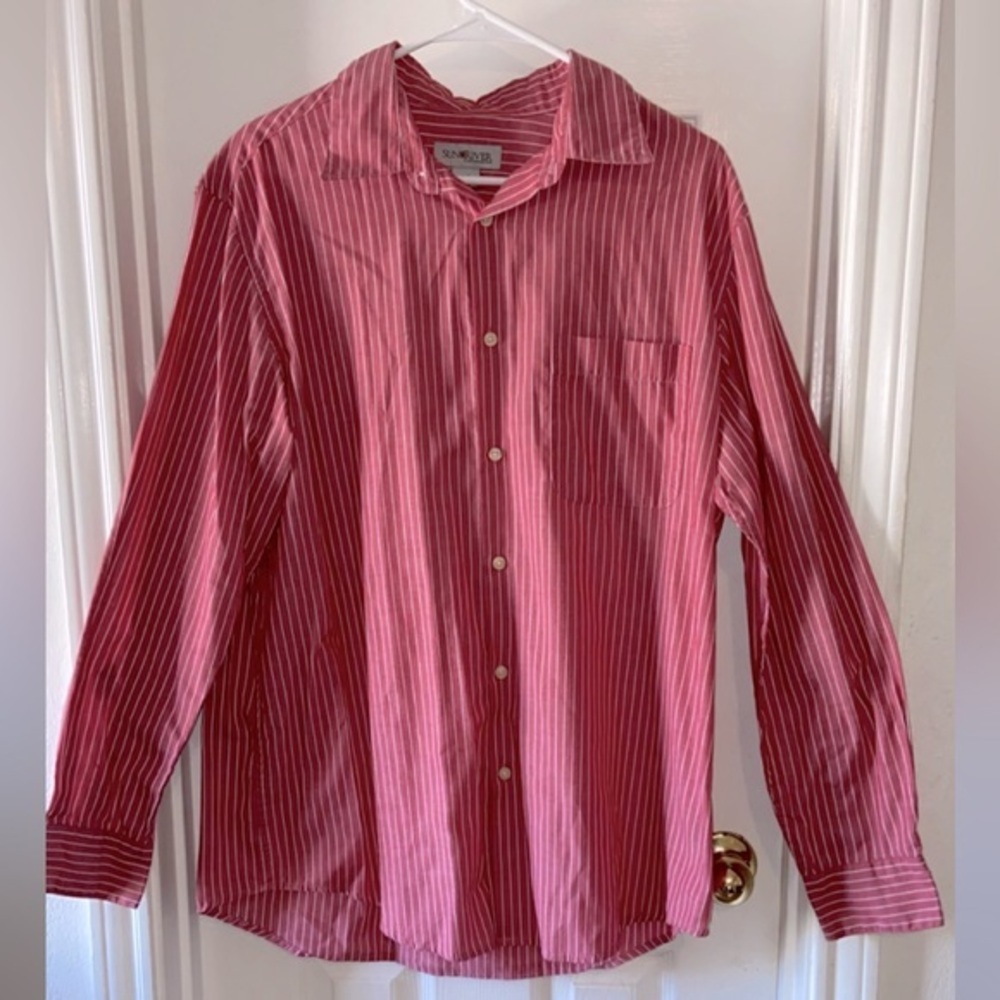 Sun River‎ Clothing Men’s Red and White Plaid Button Down Long Sleeve Sz Large